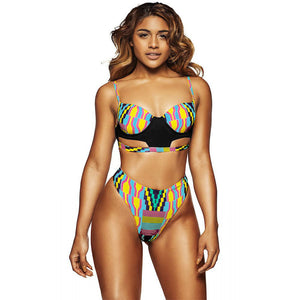 African Tribal Print Swimsuit Women High Waist Thong Bottoms Swimwear Female 2 Pieces Bathing Suits Padded Bikini