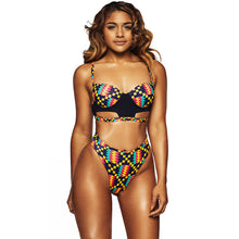 Load image into Gallery viewer, African Tribal Print Swimsuit Women High Waist Thong Bottoms Swimwear Female 2 Pieces Bathing Suits Padded Bikini

