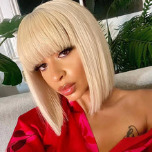 Load image into Gallery viewer, Glueless Short Human Hair Wigs With Bangs BEAUDIVA doheroine Blonde Yellow Purple Brazilian Straight Hair Blonde Short Bob Wigs
