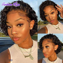 Load image into Gallery viewer, Pixie Cut Wig Short Curly Lace Front Wigs Human Hair Wig 13x1 Transparent Lace Wig For Black Women Brazilian Remy Hair wig
