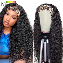 Load image into Gallery viewer, Nicelight Peruvian Hair Headband Wig Pre-Attached Scarf Machine Made Wig For Women Scarf Wig No Glue Deep Wave Human Hair Wigs
