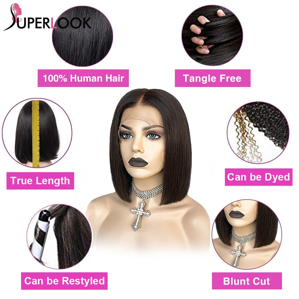 Bob Wig Short Brazilian Bone Silky Straight Human Hair Wigs For Women Natural Wig T Part Lace Bob Human Hair Wig Pre Plucked