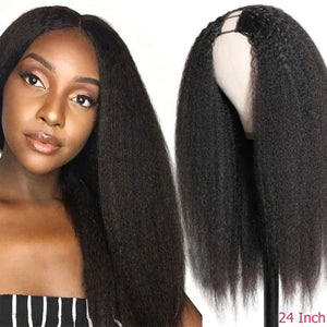 U Part Wig Brazilian Kinky Straight Wig Hair 100% Remy Human Hair Yaki - Bianca's hair and beauty supply