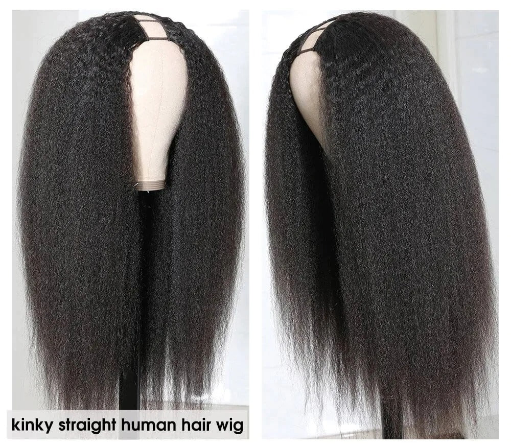 U Part Wig Brazilian Kinky Straight Wig Hair 100% Remy Human Hair Yaki - Bianca's hair and beauty supply