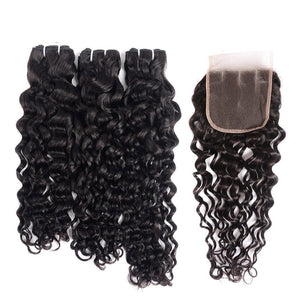 Super Double Drawn Water Wave Hair Bundles With Closure Pre Plucked - Bianca's hair and beauty supply