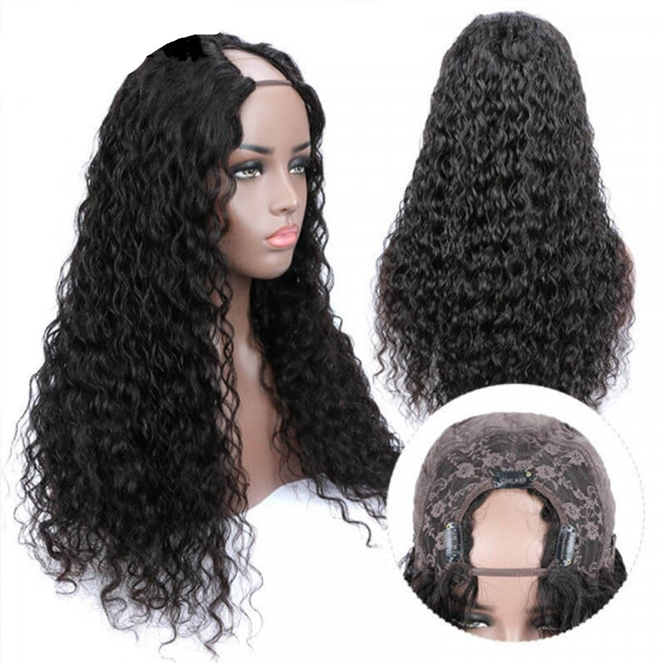 Jerry Curl U Part Wigs Human Hair Wigs Headband Wig - Bianca's hair and beauty supply