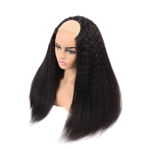 U Part Wig Brazilian Kinky Straight Wig Hair 100% Remy Human Hair Yaki - Bianca's hair and beauty supply