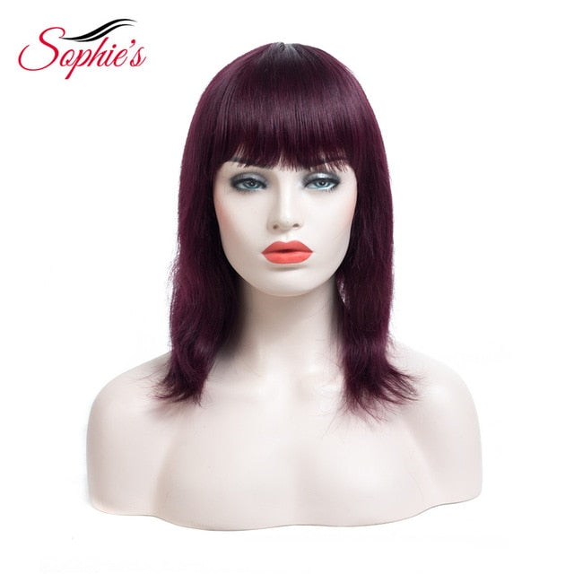 Sophie's Straight Wigs Remy Brazilian Human Hair For Women 100% Human Hair Machine Made No Smell 10 Inch,1B ,#4,99J - Bianca's hair and beauty supply