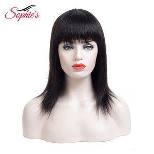 Sophie's Straight Wigs Remy Brazilian Human Hair For Women 100% Human Hair Machine Made No Smell 10 Inch,1B ,#4,99J - Bianca's hair and beauty supply