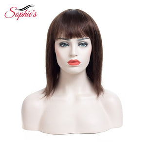 Sophie's Straight Wigs Remy Brazilian Human Hair For Women 100% Human Hair Machine Made No Smell 10 Inch,1B ,#4,99J - Bianca's hair and beauty supply