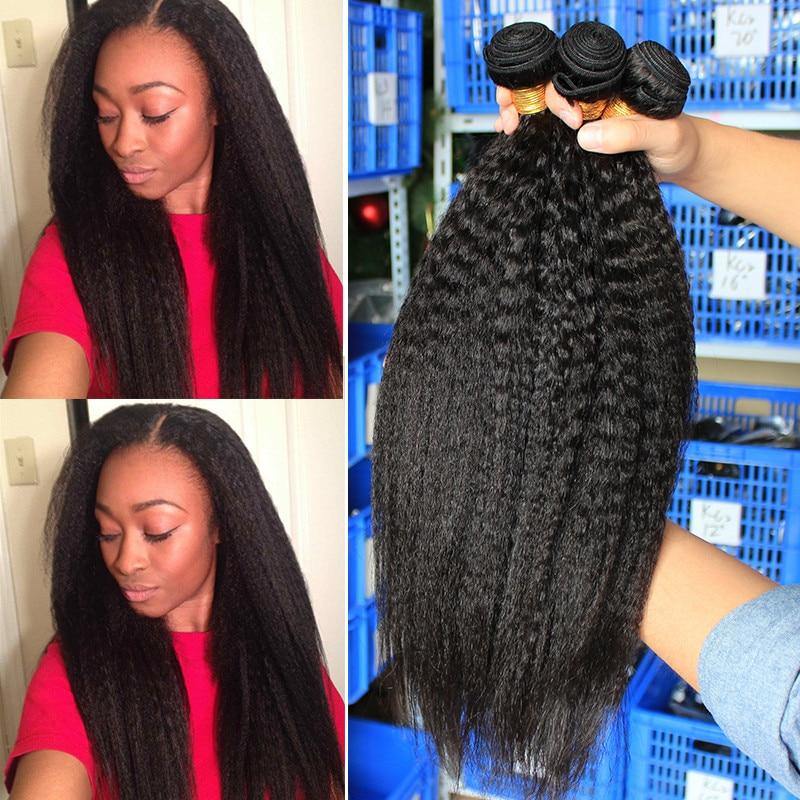 Kinky Straight Hair Brazilian Virgin Hair Weave Bundles Coarse Yaki 100% Human Hair 2&3 Bundles With Closure Dolago Extensions - Bianca's hair and beauty supply