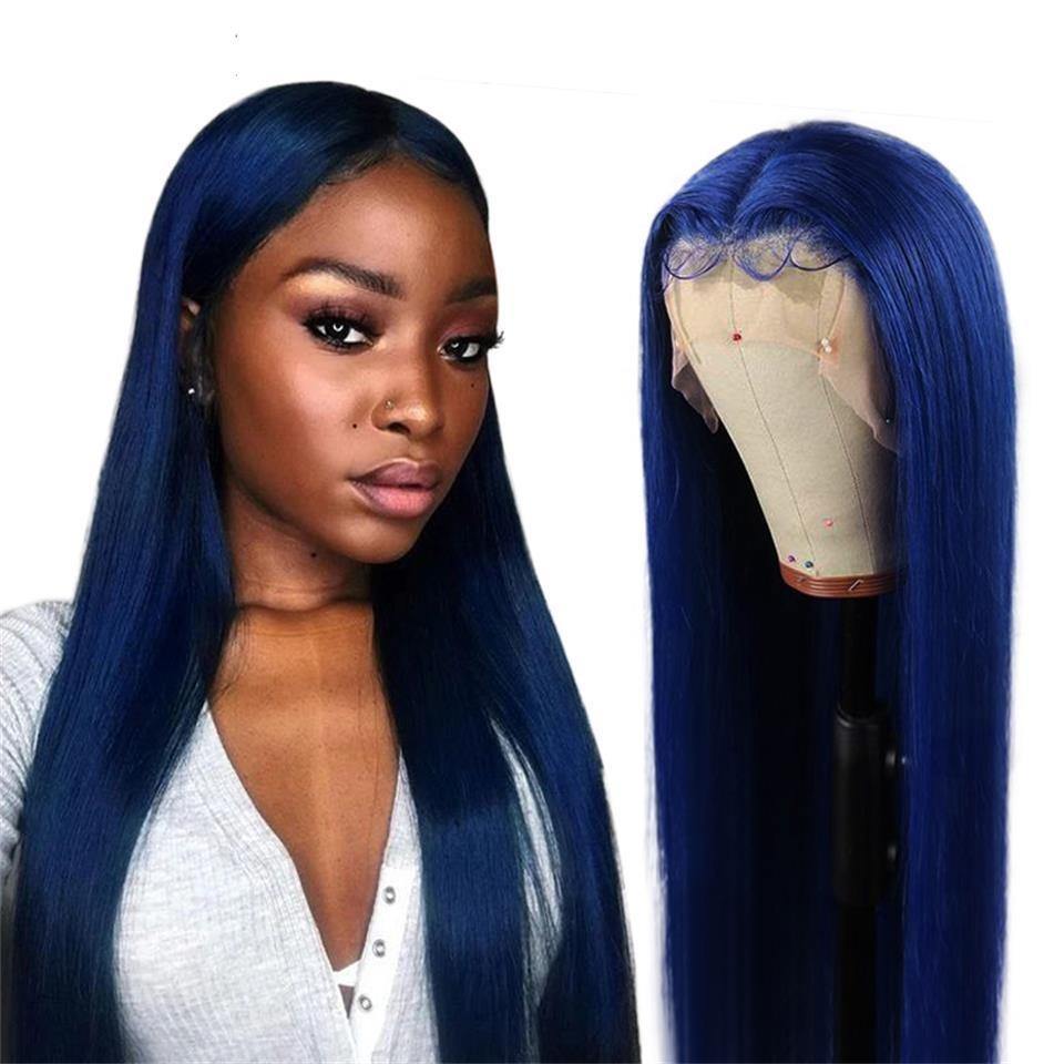 4 Colors Blue 13x4x1 Middle Part  Lace Front Wig Brazilian Straight - Bianca's hair and beauty supply