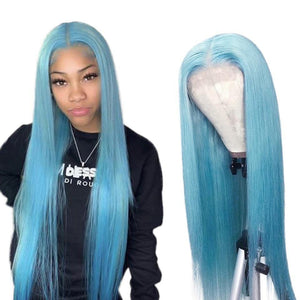 4 Colors Blue 13x4x1 Middle Part  Lace Front Wig Brazilian Straight - Bianca's hair and beauty supply