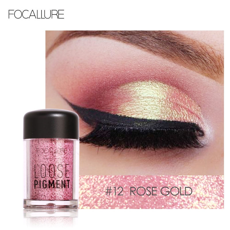 FOCALLURE Glitter Eye Shadow 18 Colors Cosmetic Makeup Diamond Lips Loose Makeup Eyes Pigment Powder Comestic Single Eye Shadow - Bianca's hair and beauty supply