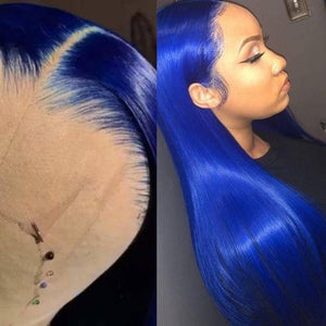 4 Colors Blue 13x4x1 Middle Part  Lace Front Wig Brazilian Straight - Bianca's hair and beauty supply