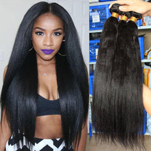 Load image into Gallery viewer, Light Yaki Straight Human Hair Bundles With Closure For Women Kinky Straight Hair Extension Brazilian Virgin Hair Weave Bundles - Bianca's hair and beauty supply
