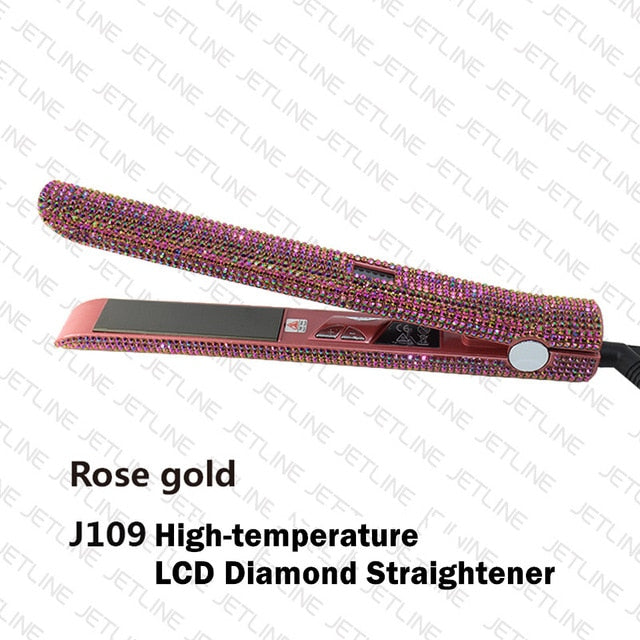 Hair Flat Iron Straightener 2 in 1 Hair Curling Straightening Flat Iron Curler Sparkling Crystal Rhinestones Bling Straightener - Bianca's hair and beauty supply