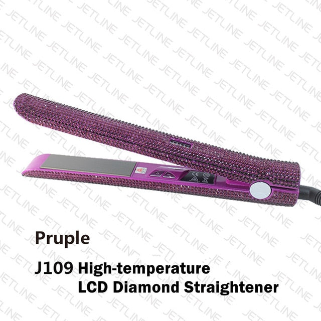 Hair Flat Iron Straightener 2 in 1 Hair Curling Straightening Flat Iron Curler Sparkling Crystal Rhinestones Bling Straightener - Bianca's hair and beauty supply