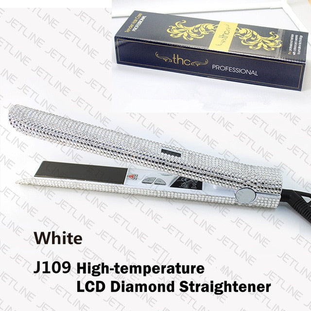 Hair Flat Iron Straightener 2 in 1 Hair Curling Straightening Flat Iron Curler Sparkling Crystal Rhinestones Bling Straightener - Bianca's hair and beauty supply