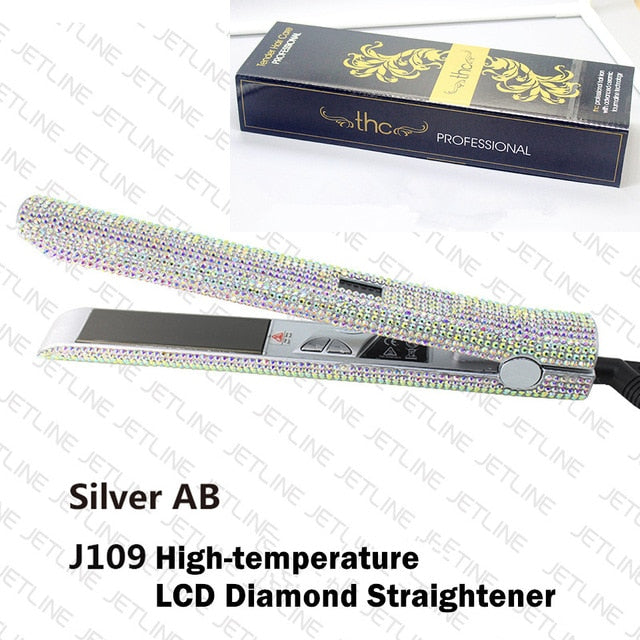 Hair Flat Iron Straightener 2 in 1 Hair Curling Straightening Flat Iron Curler Sparkling Crystal Rhinestones Bling Straightener - Bianca's hair and beauty supply