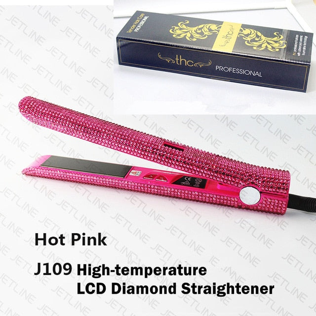 Hair Flat Iron Straightener 2 in 1 Hair Curling Straightening Flat Iron Curler Sparkling Crystal Rhinestones Bling Straightener - Bianca's hair and beauty supply