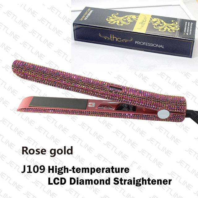 Hair Flat Iron Straightener 2 in 1 Hair Curling Straightening Flat Iron Curler Sparkling Crystal Rhinestones Bling Straightener - Bianca's hair and beauty supply