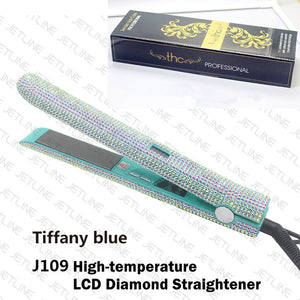 Hair Flat Iron Straightener 2 in 1 Hair Curling Straightening Flat Iron Curler Sparkling Crystal Rhinestones Bling Straightener - Bianca's hair and beauty supply