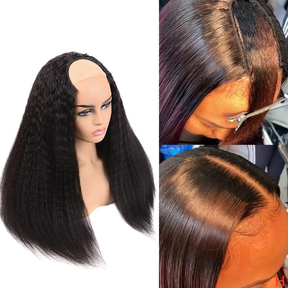 U Part Wig Brazilian Kinky Straight Wig Hair 100% Remy Human Hair Yaki - Bianca's hair and beauty supply