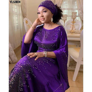 5 Colors African Dresses for Women Plus Size Dashiki Diamond Beads African Clothes Abaya Dubai Muslim Dress Robe Africa Dress - Bianca's hair and beauty supply