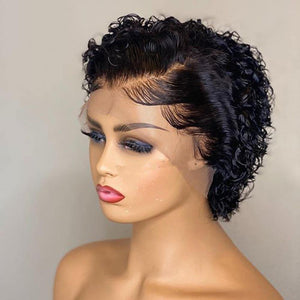 13x4 Pixie Cut Lace Frontal Human Hair Short Bob Curly Wig - Bianca's hair and beauty supply