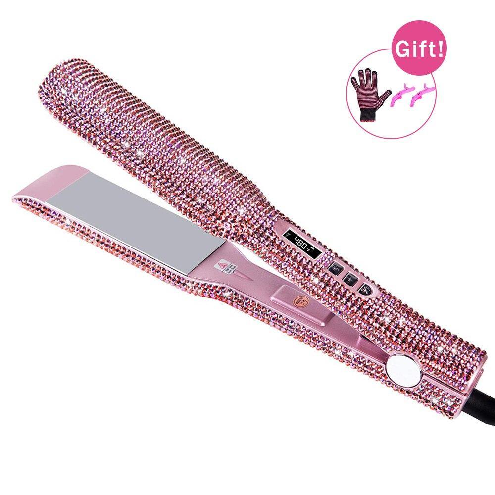 230C Professional Hair Straightener Rhinestones Flat Iron Hand Made Crystal Diamond With LCD Display Sparkling Titanium Plate - Bianca's hair and beauty supply