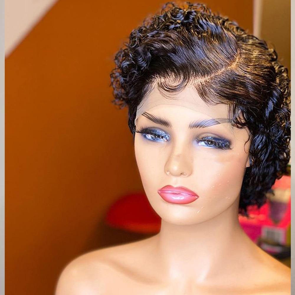 13x4 Pixie Cut Lace Frontal Human Hair Short Bob Curly Wig - Bianca's hair and beauty supply