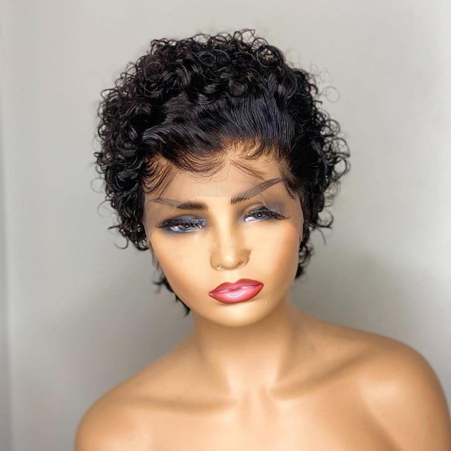 13x4 Pixie Cut Lace Frontal Human Hair Short Bob Curly Wig - Bianca's hair and beauty supply