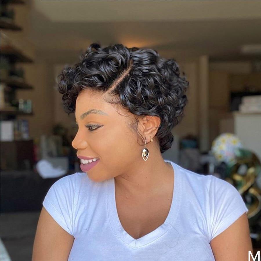 13x4 Pixie Cut Lace Frontal Human Hair Short Bob Curly Wig - Bianca's hair and beauty supply