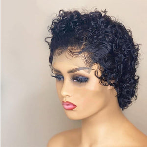 13x4 Pixie Cut Lace Frontal Human Hair Short Bob Curly Wig - Bianca's hair and beauty supply