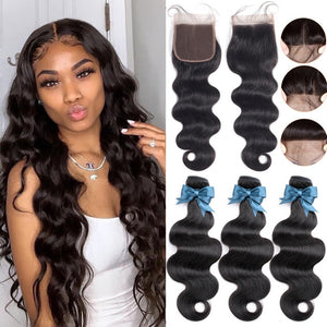 BEAUDIVA Brazilian Hair Body Wave 3 Bundles With Closure Human Hair Bundles With Closure Lace Closure Remy Human Hair Extension - Bianca's hair and beauty supply