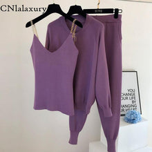 Load image into Gallery viewer, 2020 New 3pcs Knitting Suit Long-sleeved Zip Jacket Cardigans Tank Top Pants Women Fashion Solid Lounge Set Casual Tracksuits - Bianca's hair and beauty supply
