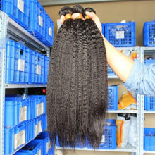 Load image into Gallery viewer, Light Yaki Straight Human Hair Bundles With Closure For Women Kinky Straight Hair Extension Brazilian Virgin Hair Weave Bundles - Bianca's hair and beauty supply
