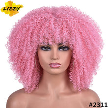 Load image into Gallery viewer, Short Hair Afro Kinky Curly Wigs With Bangs For Black Women African Synthetic Omber Glueless Cosplay Wigs High Temperature Lizzy - Bianca's hair and beauty supply
