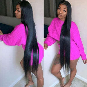 Straight Long Wigs For Women 32Inch 100%Virgin Human Hair Wig Mongolian 360 Lace Frontal HD Transparent wig 13XT 180Density Remy - Bianca's hair and beauty supply