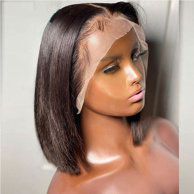 Jet Black Jet Black Blunt Cut Short Bob For Black Women With Middle Part Wig Lace Front Synthetic Wigs Cosply Wig Daily Wig - Bianca's hair and beauty supply