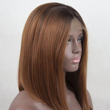 Load image into Gallery viewer, Jet Black Jet Black Blunt Cut Short Bob For Black Women With Middle Part Wig Lace Front Synthetic Wigs Cosply Wig Daily Wig - Bianca's hair and beauty supply

