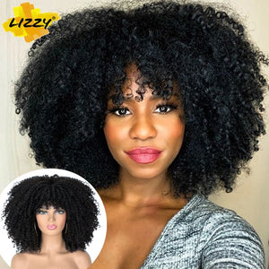 Short Hair Afro Kinky Curly Wigs With Bangs For Black Women African Synthetic Omber Glueless Cosplay Wigs High Temperature Lizzy - Bianca's hair and beauty supply