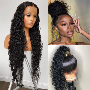 360 Lace Frontal Wig 28 30 Inch Water Wave 13x4 Lace Front Wig Human Hair Wigs Deep Curly Glueless Virgin Brazilian 180% Density - Bianca's hair and beauty supply