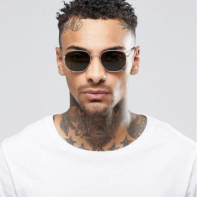 2021 Square Sunglases Men Hexagon Sun glasses Mannen Women Metal Frame Fishing Glasses Gold gray Eyewear lentes de sol hombre - Bianca's hair and beauty supply