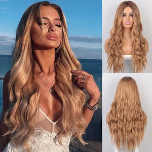 AISI BEAUTY Long Wavy Womens Wig Natural Part Side Hair Ombre Synthetic Wigs Platinum/Blonde/Black Wigs Heat Resistant for Women - Bianca's hair and beauty supply