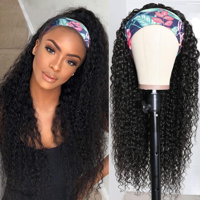 Curly Human Hair Headband Wig Ombre Remy Human Hair Wigs Grip Headband Scarf No plucking Wigs For Women Colored Hair Wig - Bianca's hair and beauty supply