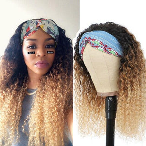 Curly Human Hair Headband Wig Ombre Remy Human Hair Wigs Grip Headband Scarf No plucking Wigs For Women Colored Hair Wig - Bianca's hair and beauty supply