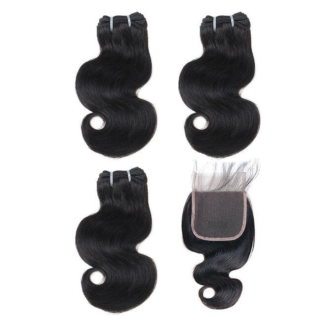 BHF 100% Human Hair Body Wave 3 bundles with closure Brazilian Remy Blonde Short Bob Wig Style 50g per bundle - Bianca's hair and beauty supply