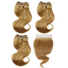 Load image into Gallery viewer, BHF 100% Human Hair Body Wave 3 bundles with closure Brazilian Remy Blonde Short Bob Wig Style 50g per bundle - Bianca's hair and beauty supply

